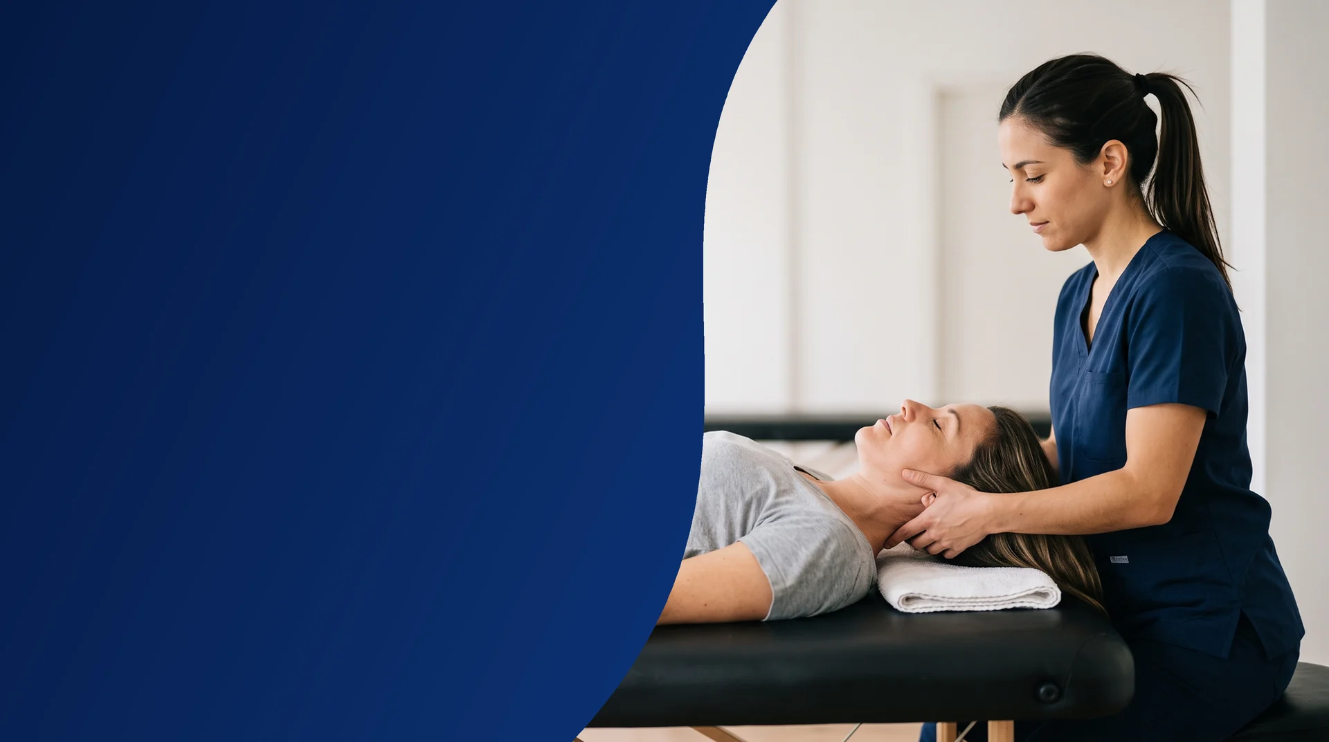 Kinesióloga realizando una sesión de reeducación postural global